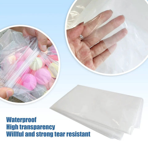 Close-up of Huge Balloon Storage Bags Pack Of Four Transparent Giant Bags 59 By 98 Inches And 47 By 59 Inches, showing waterproof, tear-resistant material.