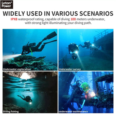 Scuba diver exploring underwater cave using Beastly Bright 5000 Lumen Underwater Dive Light With Five Modes USB C Rechargeable IP68