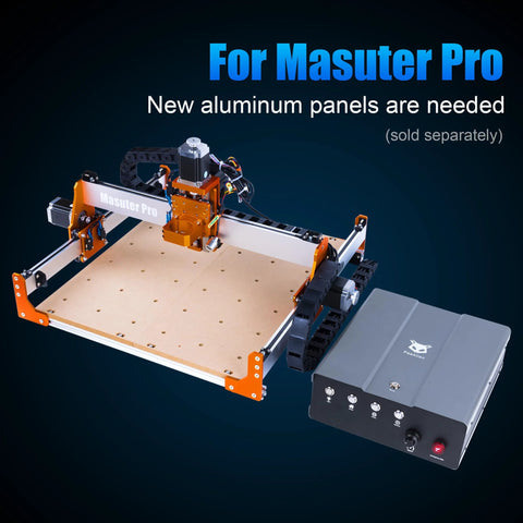 NEMA 23 CNC Motor Upgrade Kit and controller box for Masuter Pro with new aluminum panels for enhanced engraving and milling precision.