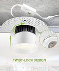 6 Inch Trimless Recessed Ceiling Lights 12 Pack Smooth Mud In Install showing twist-lock design and round fixture details.
