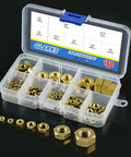 High Strength Brass Hex Nuts Set 160Pcs Metric M2 M2.5 M3 M4 M5 M6 M8 M10 Assortment Kit in organized plastic box displayed open