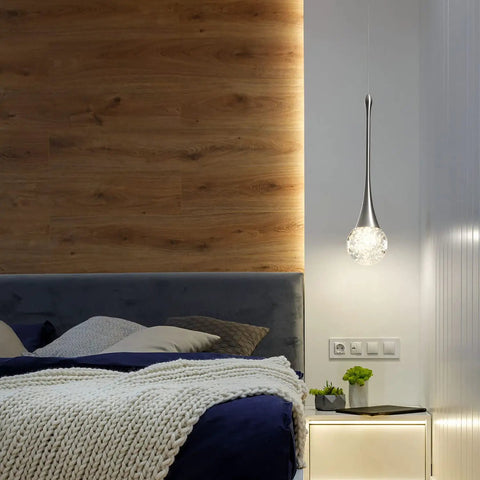 Three Pack 12W Adjustable Led Bubble Glass Orb Pendant Lights For Kitchen Island And Vanity Mounts In Brushed Nickel Finish in bedroom.