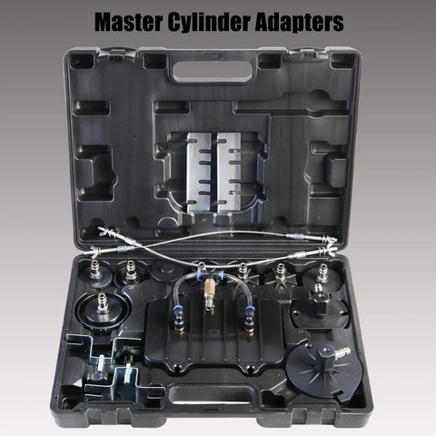 Pneumatic Brake Bleeder Kit With Master Cylinder Adapters For Clutch Fluid Bleeding, Pro Grade Oil Change System, Blue case open