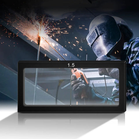 2 Pack Welding Helmet Glass Magnifier Lens With 1.5 Power Swap For Dead On Accuracy, showing lens mounted for precise weld viewing.