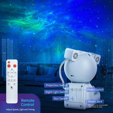 Astronaut Galaxy Projector Night Light With Moon Lamp 7 Color Nebula Glow Remote Control and features highlighted