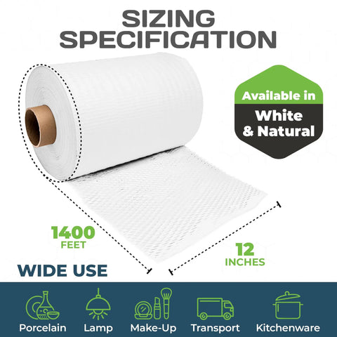 Eco Friendly Honeycomb Packing Paper For Shipping And Moving, Your Go To Sustainable Bubble Wrap Alternative That Cushions Fragile Items, No Tape Needed, White 12 Inch By 1400 Foot Roll For Easy And Safe Packing.