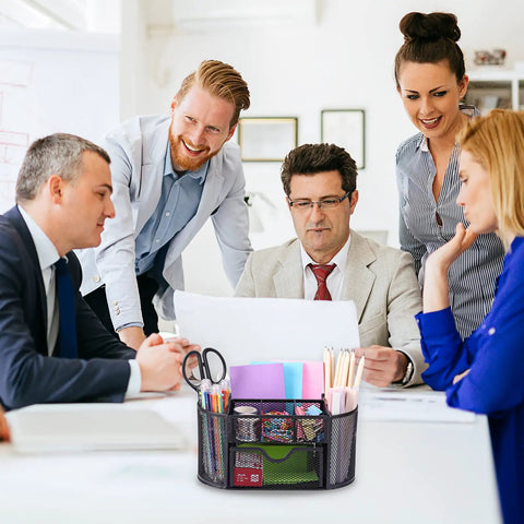 Mesh Desk Organizer With Eight Compartments And One Drawer Pencil Holder For Desk Office Supplies Storage School Stationery Tray