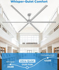 No Sweat 120 Inch HVLS Ceiling Fan For Shops And Gyms in a modern library setting, showcasing aluminum blades and quiet operation.