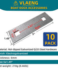 Badass Hot Dipped Galvanized Dock Washer Plates 10 Pack 1.5 By 5 Inches 6mm Thick shown with dimensions and details