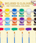 All In One Totally Kid Friendly Washable Art Set With 280 Pcs Acrylic Paints 12 Colors and Brushes Display