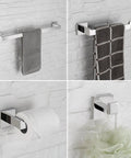 Square Polished Chrome Bathroom Accessories Set, 24-Inch Wall Mounted Towel Bar Kit With Hand Towel Bar, Toilet Paper Holder, And 2 Robe Hooks