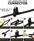 Steps to connect LED landscape light connectors for 8 Pack 5W Low Voltage LED Landscape Lights With Spike Stands And Quick Connectors.