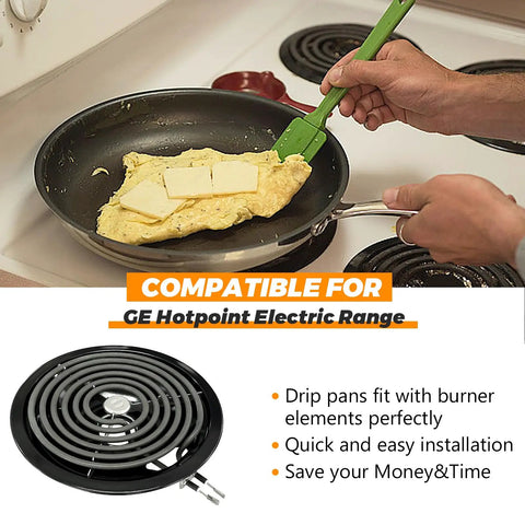 Cooking on GE Hotpoint Electric Range with Porcelain Drip Pan Set For GE Hotpoint Electric Range Cooktop, 4 Pack