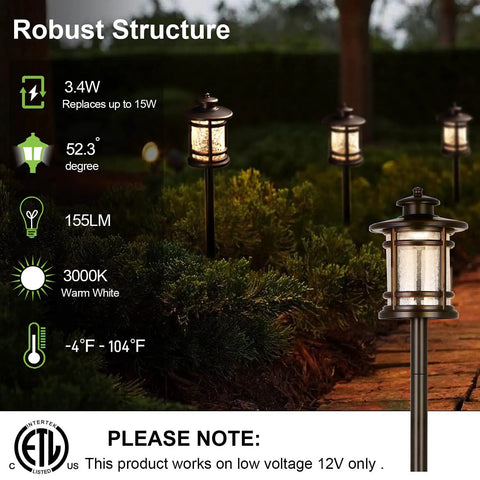 Low Voltage LED Landscape Path Light With Crackled Glass Shade 3.4W 155LM 12V to 15V Wired Outdoor Walkway Light in garden