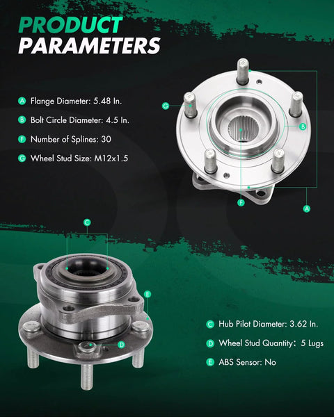 Pair Of Front Wheel Hub And Bearing Assemblies Replacement For Hyundai Sonata 2015-2019, Tucson 2016-2019, Cadenza 2017-2019