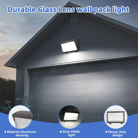 120W LED Wall Pack Light With Dusk To Dawn Sensor 12000LM 5000K Daylight Waterproof mounted on building exterior