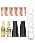 MIG Torch Consumable Kit For 15AK And MB15 With 0.8mm Copper Contact Tips, 14AK Gasless Nozzles, Holders, and Wrench Set