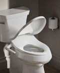 No Fuss Easy Install Bidet Toilet Seat M250 With Manual Adjustable Spray Quiet Close Lid on elongated white toilet