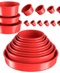 Red 23 Piece Automotive Cap Plugs Kit For Smoke Machine Leak Testing And Pipeline Sealing, multiple sizes stacked and displayed