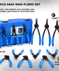12 Piece Versatile Retaining Snap Ring Pliers Set with blue handles and storage case; includes 0.038in, 0.047in, 0.070in, 0.090in tips.