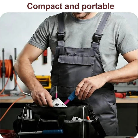 Automatic Electrician Wire Puller Drill Powered Cable Threading Rig portable tool bag with electrical gear at job site.
