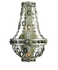 Badass Vintage Silver Leaf Two Light Wall Sconce Featuring Candelabra Bulbs with crystal beads for elegant ambient lighting.