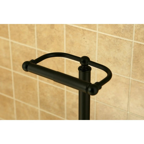 Close-up of the top rod of Classic Pedestal Paper Holder In Oil Rubbed Bronze Finish, 21.5 Inch Tall, 7.5 Inch Base, 6 Inch Rod.