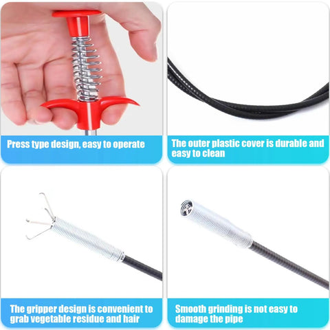 79 Inch Stainless Steel Four Claw Toilet Auger Bendable Drain Snake Clog Remover for Sink and Tub with press type design.