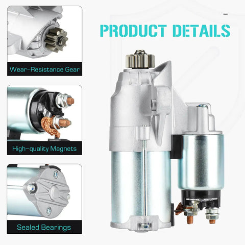 Ford 3.5L Starter Motor Plug And Play Fit For Edge 07-16 featuring details like wear-resistance gear, high-quality magnets, sealed bearings.