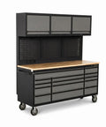 Top Tier 72 Inch Rolling Tool Chest 79 Inches Tall Features 14 Smooth Drawers 3 Cabinets Pegboard Back mobile workshop storage