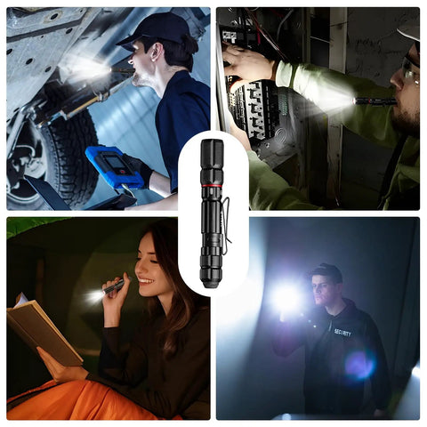 People using Rechargeable Pen Light 300 Lumen High Mode and 40 Lumen Low Mode EDC Pocket Flashlight for work and reading.