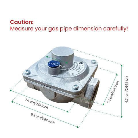 FENDITEK 3/4 in NPT natural gas regulator; 6 in water column range, metal HVAC gas regulator with inlet/outlet connections