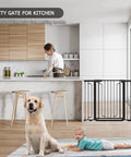 36 Inch Tall Stair Baby Gate With Door, Extra Wide Adjustable From 29.3 Inches To 51.5 Inches, Pressure Mounted Black Gate For Stairs