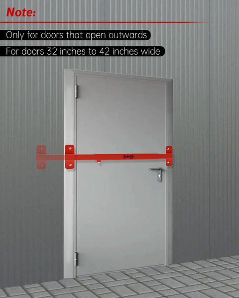 Heavy Duty Adjustable Door Security Bar For Outswing Doors 32 To 42 Inches Anti Theft Barricade Lock installed on metal door