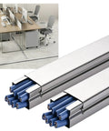 Stainless Steel Square Cable Trunking Wire Conduit Snappy Cord Cover Raceway Tool Free Snap On Lid For Clean Home Office Setup Pro Grade Wall Mounted Wire Manager Rust Resistant with cables inside.
