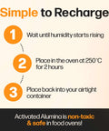 Recharge instructions for Filament Drying Desiccant 2 Pack That’s 10x Stronger Than Silica Gel, Infinitely Rechargeable, Made in the USA