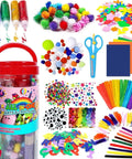 All-In-One Kids Arts And Crafts Kit With Glitter Glue Sticks, Pipe Cleaners, Pom Poms And Craft Tools For DIY Projects