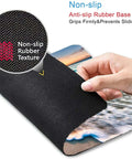 Close-up of Coastal Sunset Themed Mouse Pad For Laptop And Desktop Cute Customizable Small Desk Pad With Non Slip Rubber Base Ultra Smooth Surface Portable Office Accessory For Work From Home And Travel Dope Gift Idea, showing non-slip rubber base.