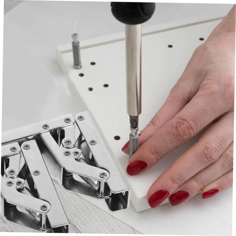Hidden Folding Hinges With Hydraulic Damping For Quiet Cabinet Doors And Wardrobes 180 Degree Drop Down Soft Close Easy Access 2 Pack Premium Durable Steel Construction For Kitchen And Bathroom Cabinets Foytoki being installed on white cabinet panel