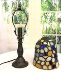 Colorful Cobblestone Tiffany Style Stained Glass Table Lamp With Six Inch Shade, Handcrafted Copper Foil, 15 Inch Tall.
