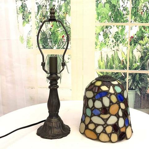 Colorful Cobblestone Tiffany Style Stained Glass Table Lamp With Six Inch Shade, Handcrafted Copper Foil, 15 Inch Tall.