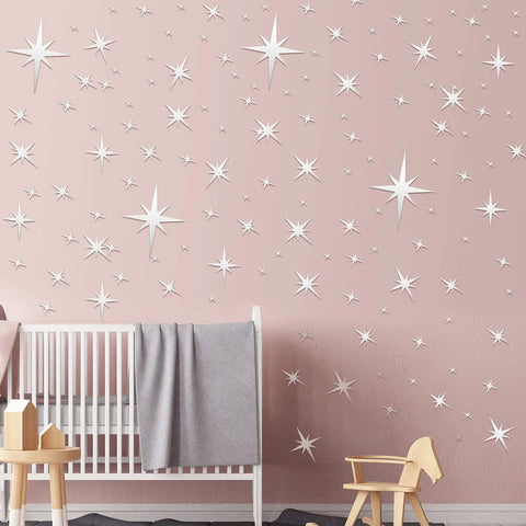 82 Piece 3D Acrylic Mirror Star Wall Stickers Set For Ceiling And Walls in nursery