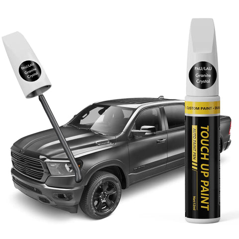 Granite Crystal PAU LAU Touch Up Paint for Dodge Ram, 2 in 1 Scratch Remover Pen With Color Matched Paint and Clear Seal next to truck