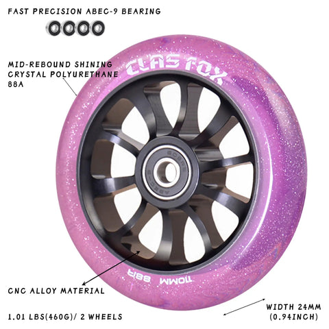 Rad Purple Pro Scooter Wheels 110 Mm Transparent Sparkle Polyurethane With Abec 9 Bearings Cnc Machined Aluminum Core 88A Mid Rebound Two Pack Dope Street Riding Gear