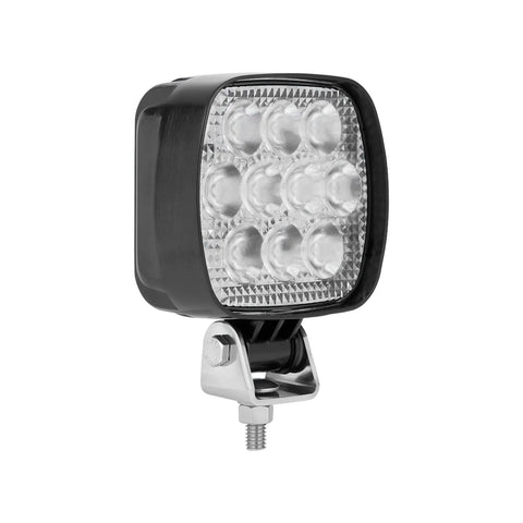 Square LED Work Light, 2900 Lumens Of Bright Warm Beam, Dual Voltage 12V And 24V DC, Rugged Aluminum Housing mounted on base