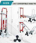 3 In 1 Convertible Aluminum Hand Truck Dolly With 1000 Lbs Capacity, Stair Climbing Upright Mode, dimensions illustration