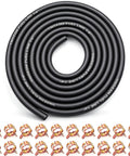 Quarter Inch ID Fuel Line Hose Kit With Ten Feet Of Line And Twenty Clamps Ethanol Resistant Cold And Heat Tolerant, coiled black hose, clamps