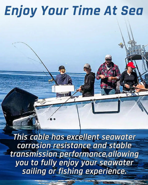 Heavy Duty NMEA 2000 Marine Network Cable 6 6 Foot Length for fishing, showing fishermen on a boat with fishing gear.