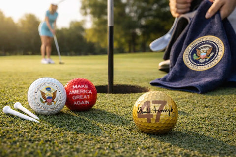 Great Again Golf Set With Presidential Seal Balls And Embroidered Towel, Includes Gold Trump 47 Signature Balls And Red Great Again Balls