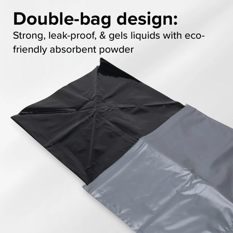 Biodegradable Powder Toilet Waste Bags With Leak Proof Double Bag Design For No Mess Camping RVing Hiking and Boating Ten Pack